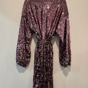 Sequin Long Sleeve Dress - Pink